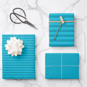 Turquoise & Blauwe Strepen Inpakpapier Vel