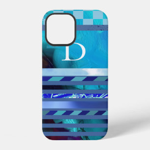 turquoise blauwe strepen patroon custom-initial iPhone 12 hoesje