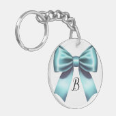 Turquoise Blauwe Strik Elegante Bruids Shower Huwe Sleutelhanger (Voorkant Links)