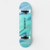 Turquoise & Blauwe Stromende Strepen Skate Deck (Voorkant)