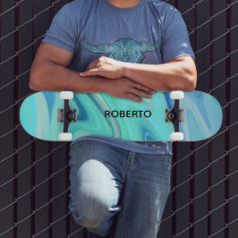 Turquoise & Blauwe Stromende Strepen Skate Deck