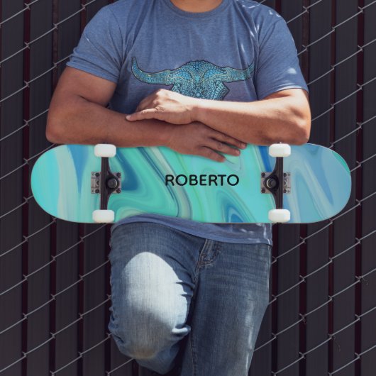 Turquoise & Blauwe Stromende Strepen Skate Deck (Buiten 3)