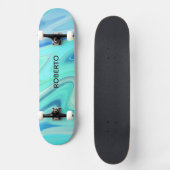 Turquoise & Blauwe Stromende Strepen Skate Deck (Voorkant)