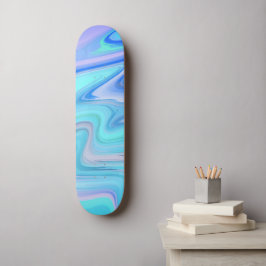 Turquoise & Blauwe Stromende Strepen Skate Deck