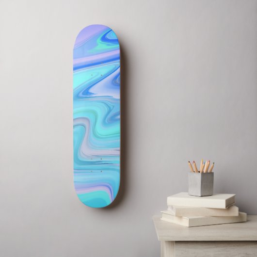 Turquoise & Blauwe Stromende Strepen Skate Deck (Muurkunst)