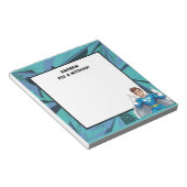 Turquoise blauwe superheld gepersonaliseerde mitsw notitieblok (Schuin)