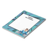 Turquoise blauwe superheld gepersonaliseerde mitsw notitieblok (Linkerzijde)