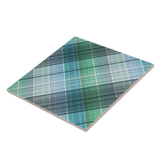 Turquoise blauwe tartan tegeltje (Zijkant)