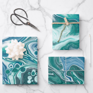 Turquoise Blauwe Teal Oceaan Draaikolken Inpakpapier Vel