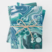 Turquoise Blauwe Teal Oceaan Wervelingen Inpakpapier Vel (In situ)