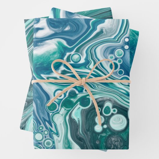 Turquoise Blauwe Teal Oceaan Wervelingen Inpakpapier Vel (In situ)