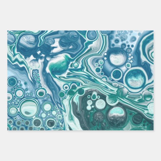 Turquoise Blauwe Teal Oceaan Wervelingen Inpakpapier Vel (Voorkant)