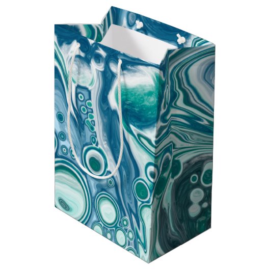 Turquoise Blauwe Teal Oceaan Wervelingen Medium Cadeauzakje (Achterkant Gekanteld)