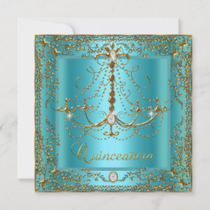Turquoise Blauwe Tiara Gouden Quinceanera 15e Verj Kaart
