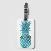 Turquoise Blauwe Tropische Ananas Aloha Bagagelabel (Voorkant (verticaal))