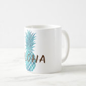 Turquoise Blauwe Tropische Ananas Aloha Koffiemok (Voorkant rechts)