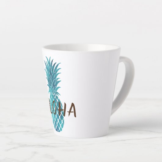 Turquoise Blauwe Tropische Ananas Aloha Latte Mok (Rechterhoek)