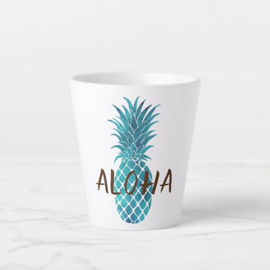 Turquoise Blauwe Tropische Ananas Aloha Latte Mok (Voorkant)