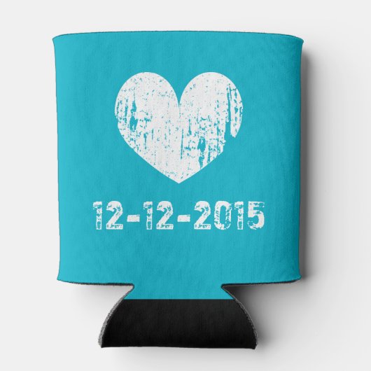 Turquoise blauwe trouwkoelbox met schattig hart blikjeskoeler (Achterkant)