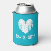 Turquoise blauwe trouwkoelbox met schattig hart blikjeskoeler (Blikje Achterkant)