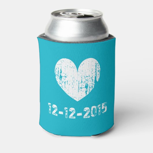 Turquoise blauwe trouwkoelbox met schattig hart blikjeskoeler (Blikje Achterkant)