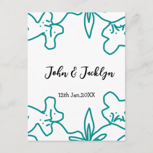 Turquoise blauwe trouwkoppel naam datum flstylish briefkaart
