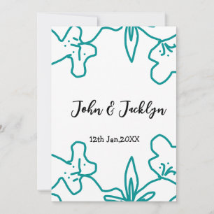 Turquoise blauwe trouwkoppel naam datum flstylish kaart