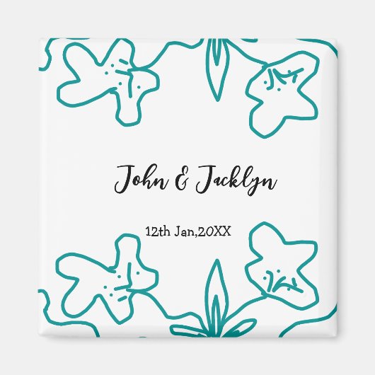 Turquoise blauwe trouwkoppel naam datum flstylish magneet (Voorkant)