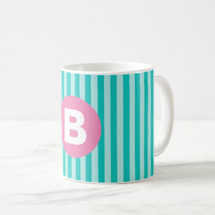 Turquoise Blauwe Verticale Gestreepte Roze Cirkel Koffiemok