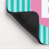 Turquoise Blauwe Verticale Gestreepte Roze Cirkel  Muismat (Hoek)