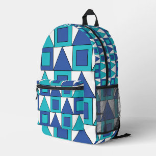 Turquoise Blauwe Vierkante Driehoek Geometrisch Bedrukte Rugzak