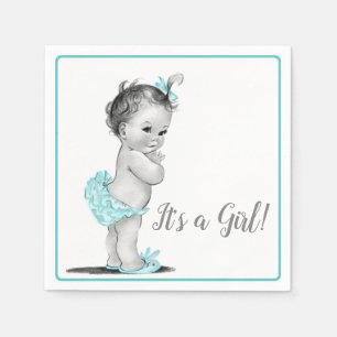 Turquoise Blauwe Vintage Baby Meisje Baby Shower S Servet