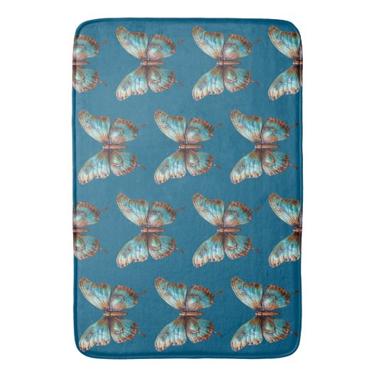 Turquoise blauwe vlinders badmat (Voorkant Verticaal)