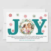 Turquoise blauwe Vreugde, kerst bloemenkrans foto Feestdagenkaart (Voorkant)