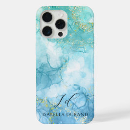 Turquoise Blauwe waterverf Ink Glitter  iPhone 15 Pro Max Case