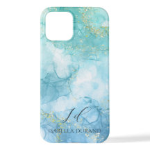 Turquoise Blauwe waterverf Ink Glitter 