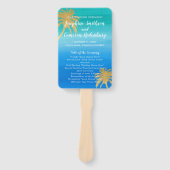Turquoise Blauwe Waterverf Palm Tree Beach Bruilof Handwaaier (Voorkant)