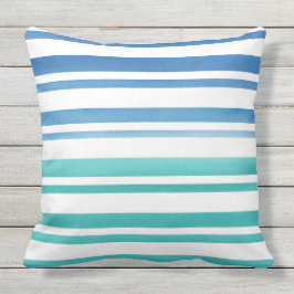 Turquoise Blauwe Waterverf Strepen Buitenkussen