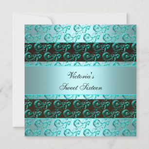 Turquoise Blauwe Wervelingen Elegante Sweet Sixtee Kaart
