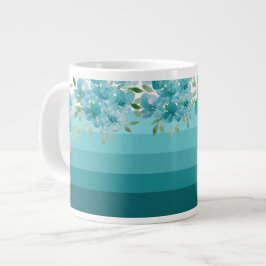 Turquoise Blauwe Wildbloemen Waterverf Kunst Grote Koffiekop