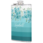 Turquoise Blauwe Wildbloemen Waterverf Kunst Heupfles (Links)