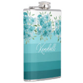 Turquoise Blauwe Wildbloemen Waterverf Kunst Heupfles (Rechts)