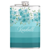 Turquoise Blauwe Wildbloemen Waterverf Kunst Heupfles (Voorkant)