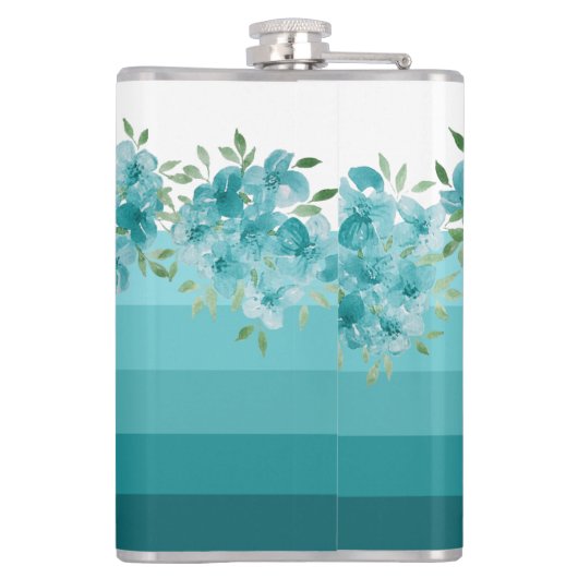 Turquoise Blauwe Wildbloemen Waterverf Kunst Heupfles (Achterkant)