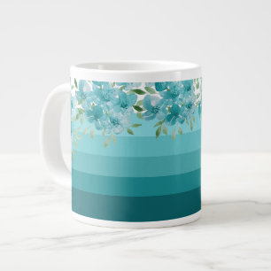 Turquoise Blauwe Wilde Bloemen Aquarel Kunst Grote Koffiekop