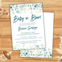 Turquoise Blauwe Wilde Bloemen Baby Shower