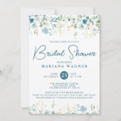 Turquoise Blauwe Wilde Bloemen Bruidsdouche Kaart (Voorkant)