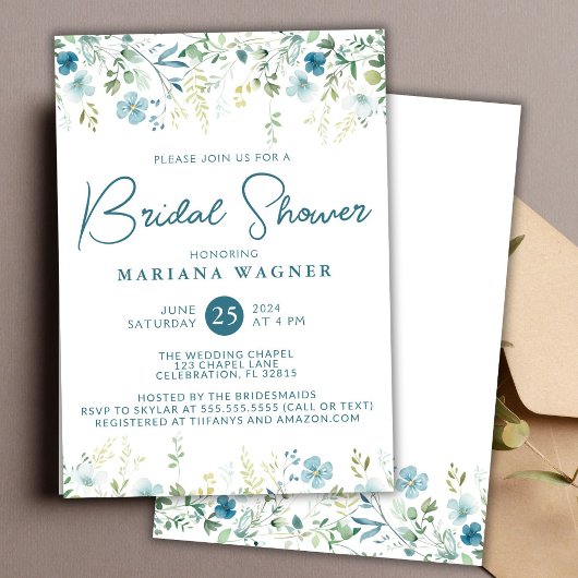Turquoise Blauwe Wilde Bloemen Bruidsdouche Kaart