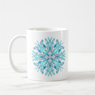 Turquoise Blauwe Winter Sneeuwvlok Bloem Koffiemok