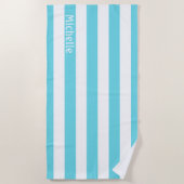 Turquoise Blauwe Witte Cabana Strepen Strandhanddo Strandlaken (Voorkant)